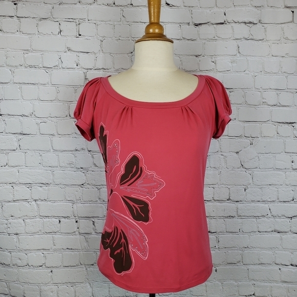 The Limited Floral Graphic Top XS Slinky Knit Career Office Embellished - Picture 8 of 12